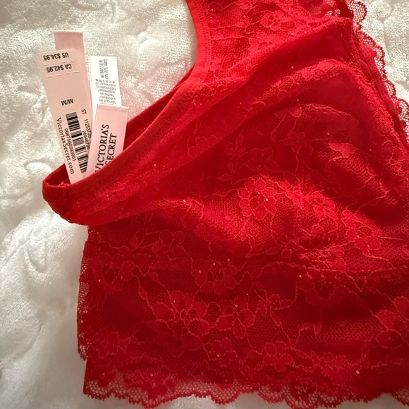 Victoria's Secret Red Sexy Tee Sequin Posey Lace Triangle Bralette | Medium NWT - Picture 4 of 5